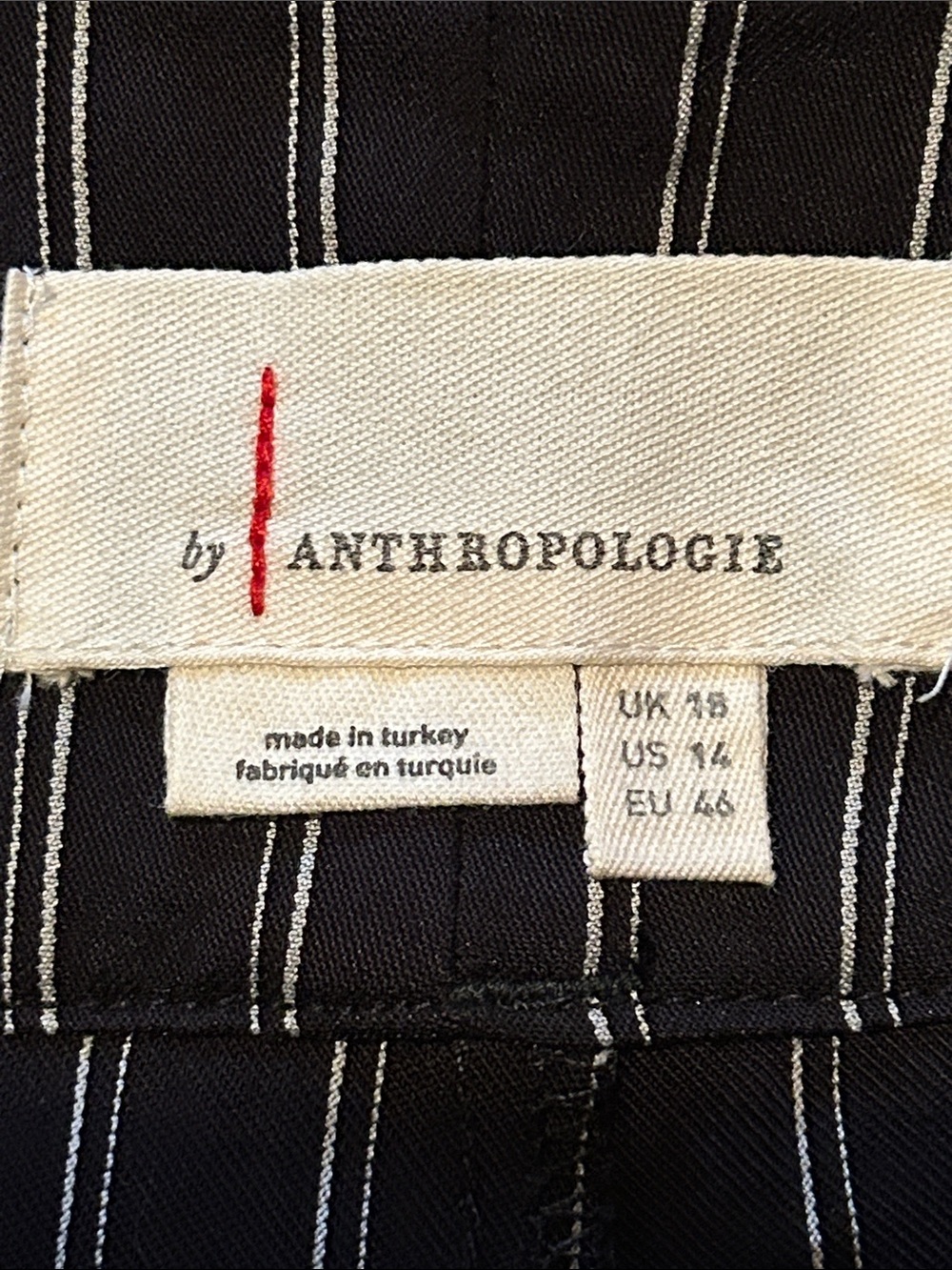 By Anthropologie Pinstripe Wide Leg Trousers Pants High Rise Black Size 14 - Picture 6 of 13
